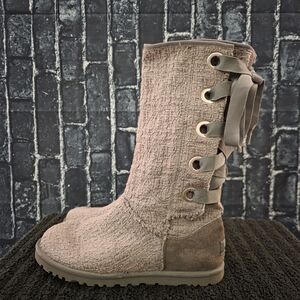 UGG Taupe Knit Lace-Up Mid-Calf Boots